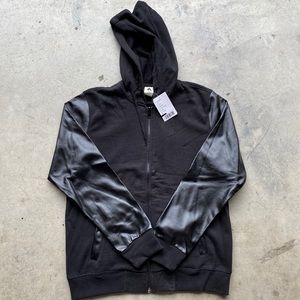 Men’s Black Zip-Up Hoodie w/ Faux Leather Sleeves